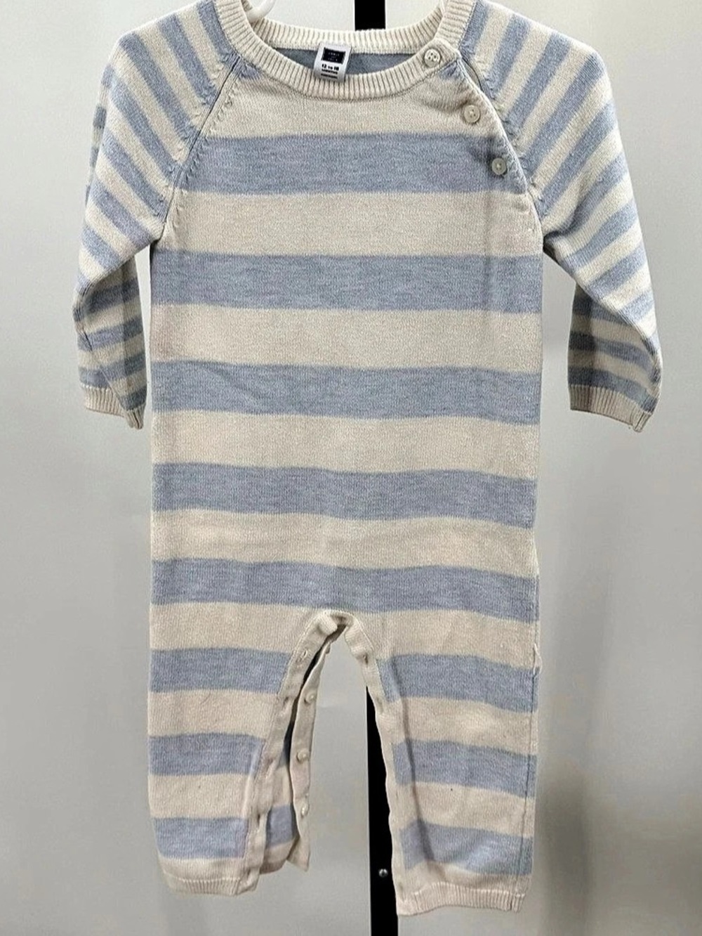 JANIE AND JACK Striped Cotton Baby Footie in Blue & White 12-18 Months